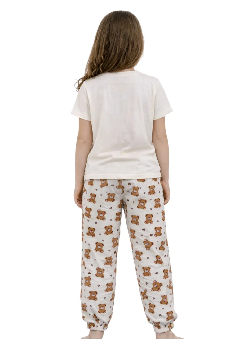 Victor And Jane  Girls’ Pajama Set – “Snuggle Time” Teddy T-Shirt & Printed Jogger Pants for Women | Best Price UAE